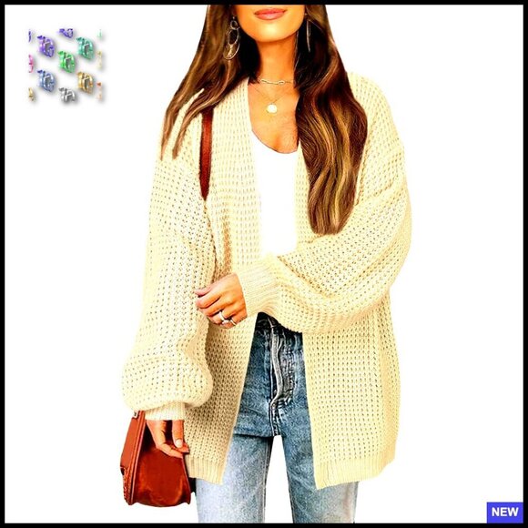 Sweaters - Oversized Waffle Knit Cardigan Lightweight Open Front Duster Sweater Casual Chic